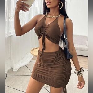 Brown Ruched Two-Piece Set